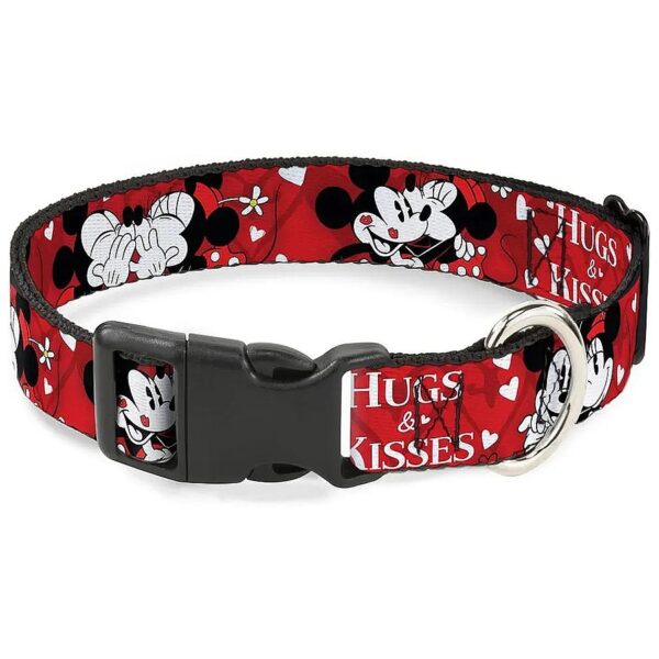 Mickey and Minnie HUGS & KISSES Pattern Large Breed Dog Collar Reds/White Nylon Material