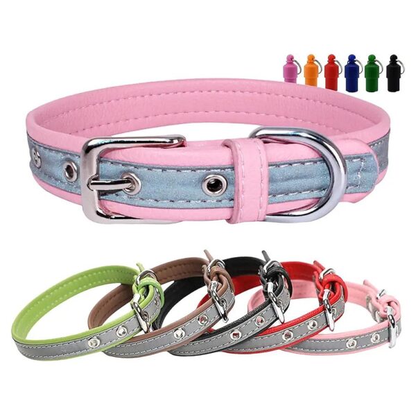 Microfiber Dog Cat Collars with Reflective Strips for Small Medium Large Pets Pink Color