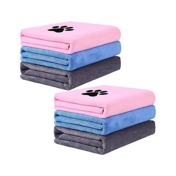 Microfiber Pet Towel Set for Dogs and Cats with 6 Pieces in 3 Colors