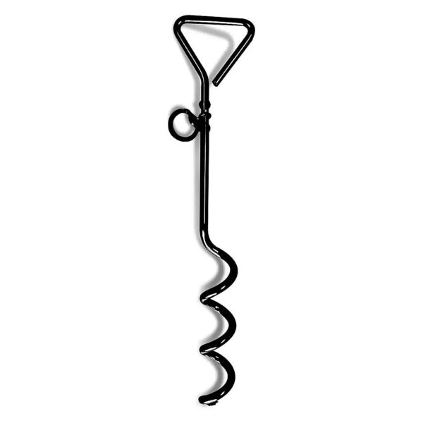 Midnight Black Coated Steel Spiral Tie Out Stake, 16" Long, Alloy Steel Material, Durable