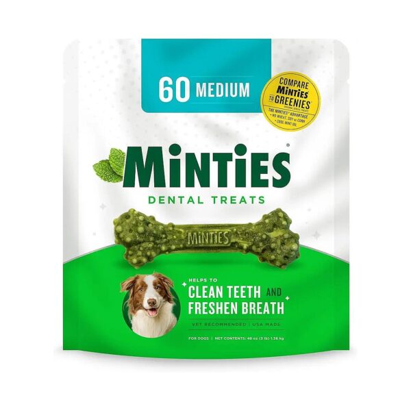 Minties Dental Chews for Medium Dogs Provide Fresh Breath and Healthy Teeth Cleaning