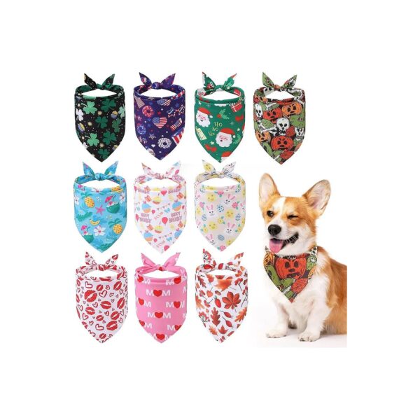 Multi Holiday Dog Bandanas 10 Packs Festive Triangle Scarves for Pet Wear