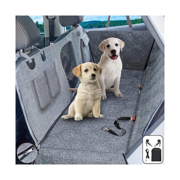 Multi-Functional Dog Car Seat Cover with Mesh Window and Storage Pockets for Pet Owners