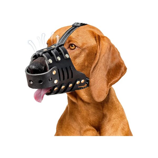 Multi-Functional Dog Muzzle Leather Basket Style for Medium Large Dogs Breeds