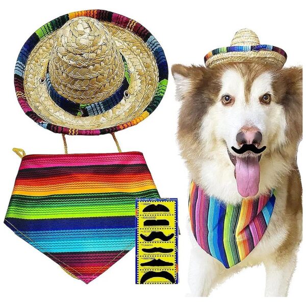 Multicolor Dog Bandana Sombrero Hat Pet Mustache Decoration for Large Pets