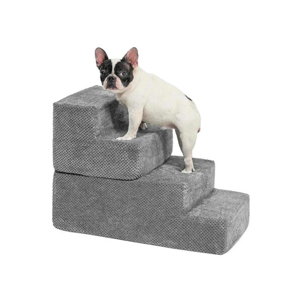 Multifunctional Grey Flannel 4-Step Dog Stairs for Small Pets Under 50 Pounds