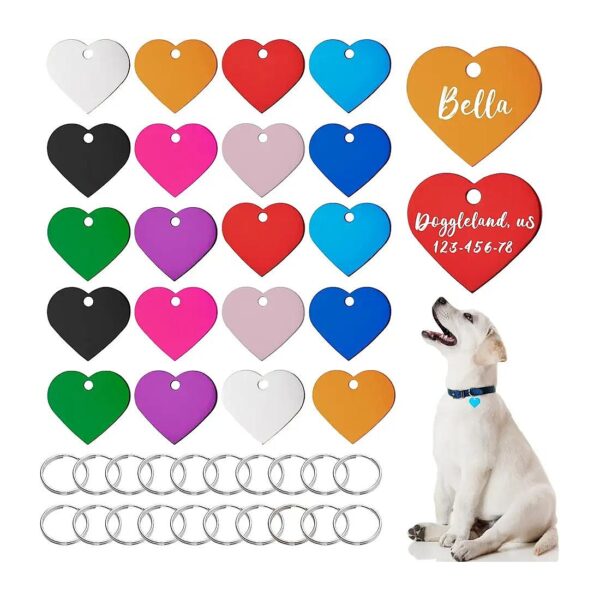 Multipurpose Heart Shape Pet ID Tags with Key Rings for Dogs and Cats Use