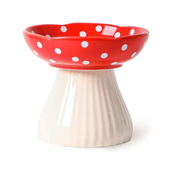 Mushroom Shaped Elevated Food Water Bowls for Cats and Small Dogs - Red