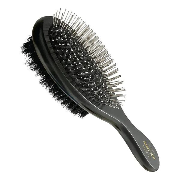 Natural Boar Bristle and Steel Pin Wood Dog Brush for Detangling and Reducing Shedding