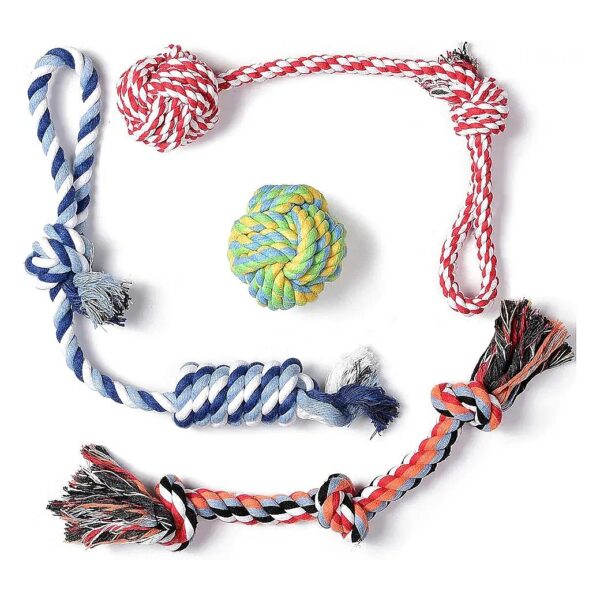 Natural Cotton Rope Dog Toys Set for Aggressive Chewers, Puppy Teething and Tug O'War