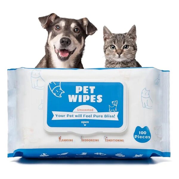 Natural Dog and Cat Wipes for Grooming and Freshening - 100 Count