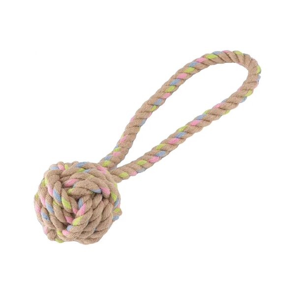 Natural Hemp Rope Ball with Loop Handle for Durable Tug and Chew Play