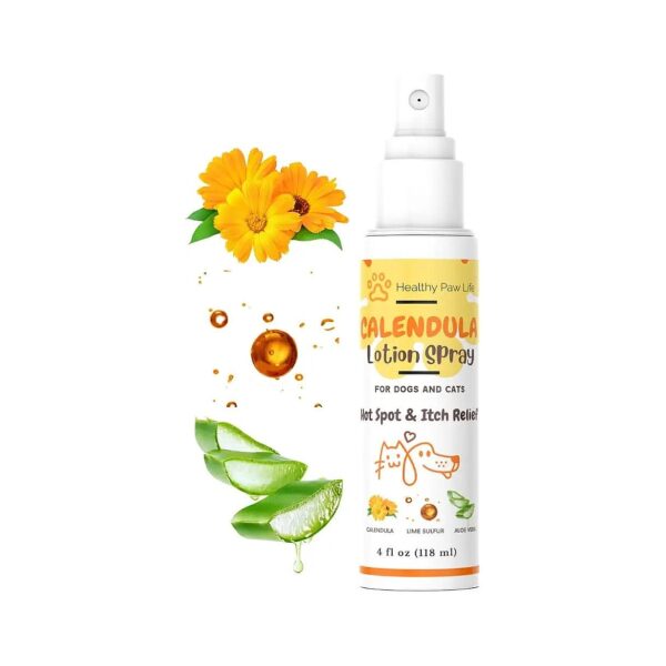 Natural Itch Relief Calendula Spray for Hot Spots and Dry Skin in Dogs and Cats