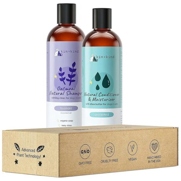 Natural Oatmeal Shampoo and Conditioner Set for Itchy Dogs and Cats with Lavender Scent