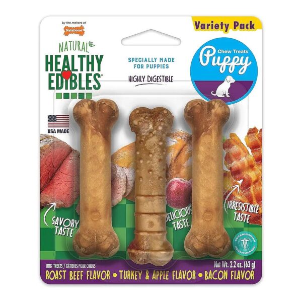 Natural Puppy Chews for Puppy Training, USA Made, Roast Beef Apple Bacon Treats, 3 Count