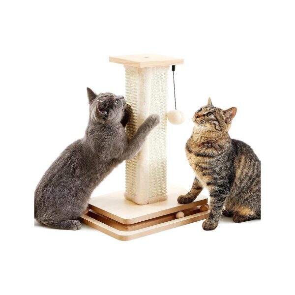 Natural Sisal Cat Scratching Post with Interactive TrackBall Toy for Small Adult Kittens