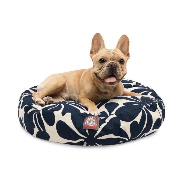 Navy Blue Small Round Indoor Outdoor Pet Bed with Removable Washable Cover