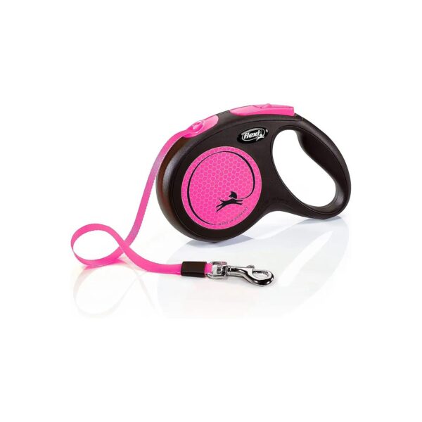 New Tape Design 5 Meter Long Neon Pink Retractable Dog Leash for Small Dogs