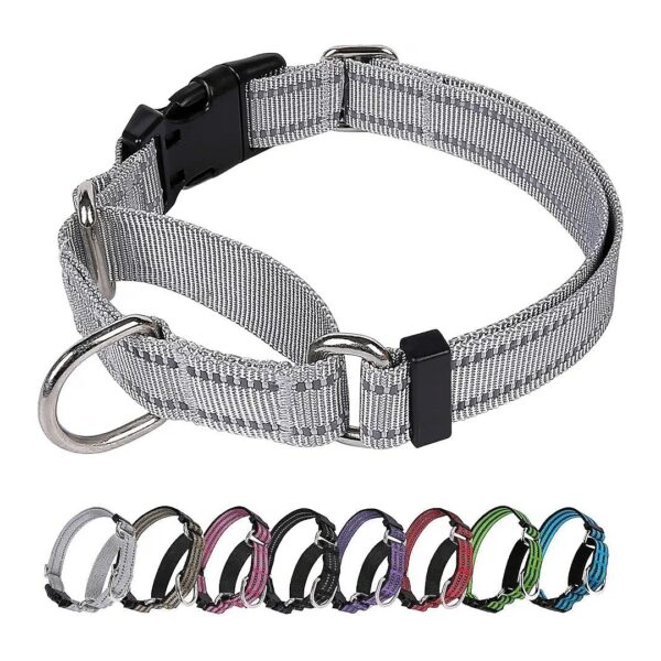 No Pull Adjustable Martingale Dog Collar with Reflective Elements for Increased Control