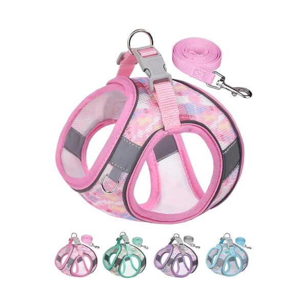 No Pull Dog Harness for Small Middle-Sized Dogs with Buckle and Leash Pink XS