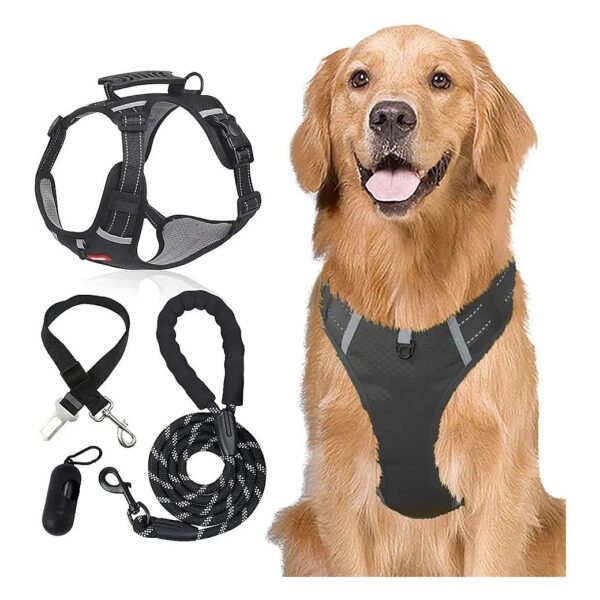 No Pull Dog Vest Harness Reflective Adjustable Leash Set for Small Medium Large Dog Sizes