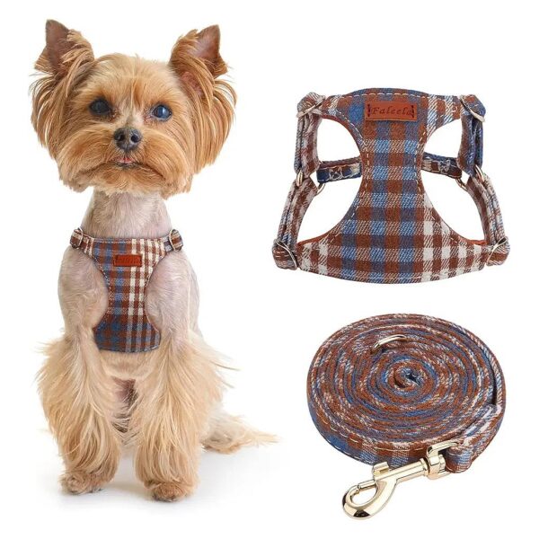 No Pull Plaid Dog Harness and Leash Set for Small and Medium Dogs