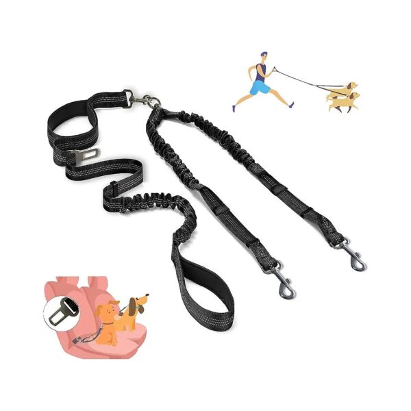 No-Tangle Double Dog Leash with Adjustable Length for Two Dogs Walking Black