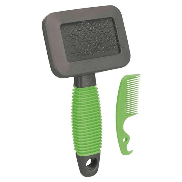 Non-Toxic Pet Grooming Brush and Comb Set with Soft Wire Bristles and Gentle Handle