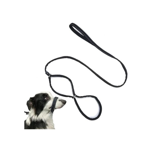 Nylon Black Figure Eight Dog Halter Leash with Reflective Strip and Head Halter Function