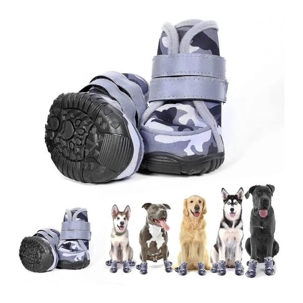 Office-White Camouflage Nylon Dog Shoes with Reflective Strips for Medium Size Dogs