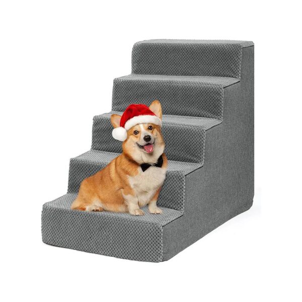 Older Pet Stairs for Small Dogs with 5 Tiers, Non-Slip Bottom, and Washable Cover