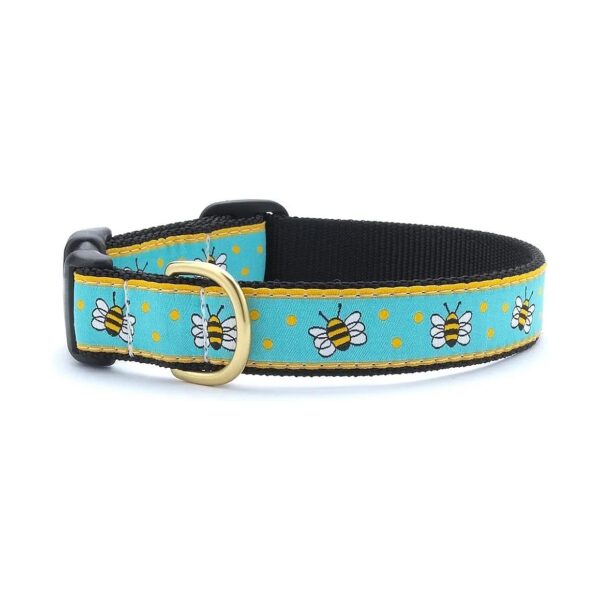 One Inch Wide Patterned Nylon Dog Collar with Blue Yellow White Colors