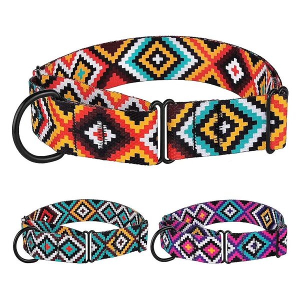 Orange Aztec Sunset Patterned Nylon Martingale Dog Collars for Safe Leash Training