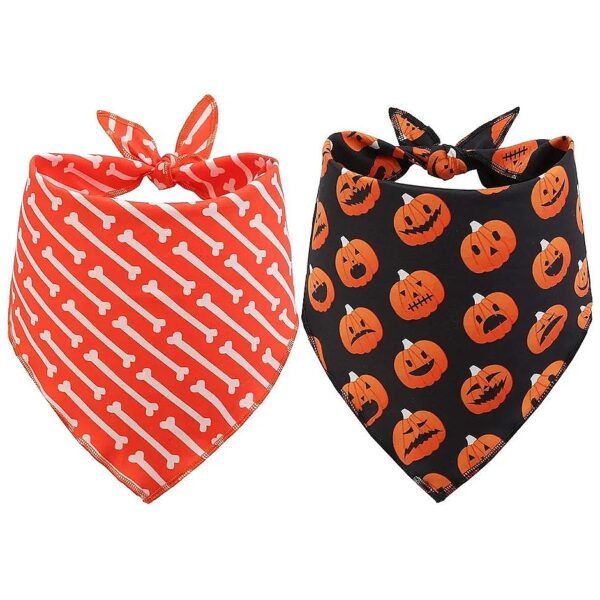 Orange Black Spider Halloween Dog Neck Scarf 2 Pack for Medium to Large Dogs