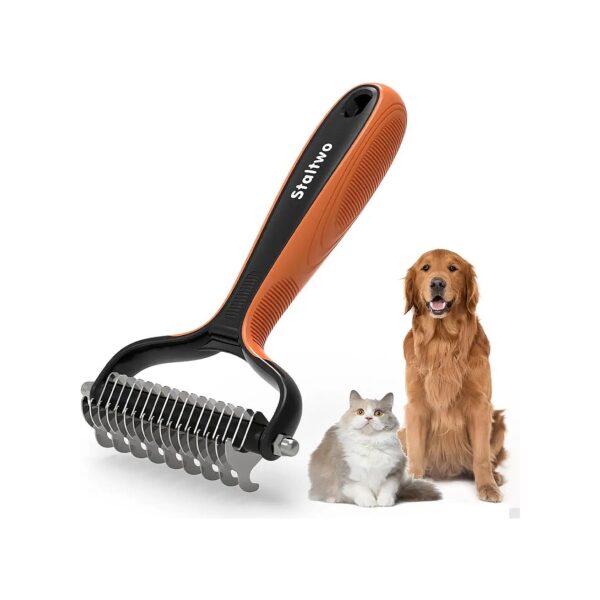 Orange Deshedding Brush for Long-Haired Dogs and Cats Undercoat Rake Tool