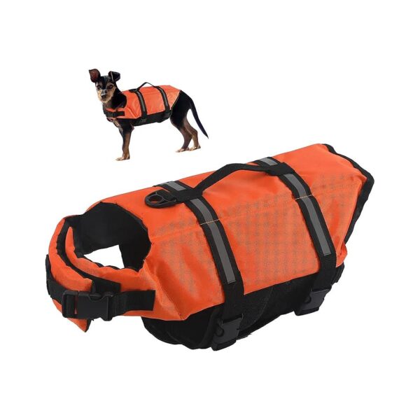 Orange Dog Life Jacket for Small Dogs with High-Buoyancy and Comfortable Adjustment