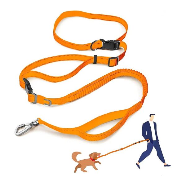 Orange Heavy Duty Dog Leash with Double Handles and Car Seat Belt Attachment