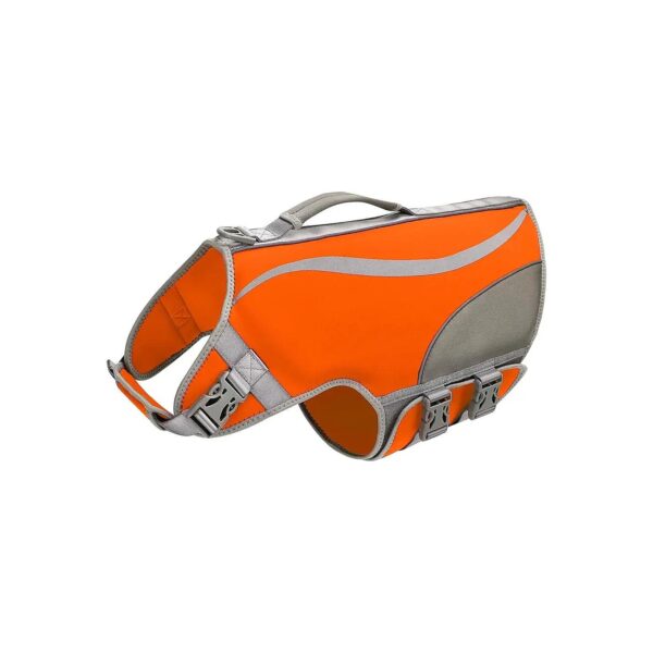 Orange Large Dog Life Vest with Reflective Stripes and Rescue Handle for Boating Swimming