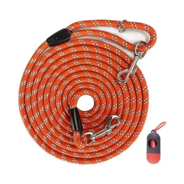 Orange Nylon Dog Leash with Reflective Threads 12FT to 50FT for Large Medium Small Dogs