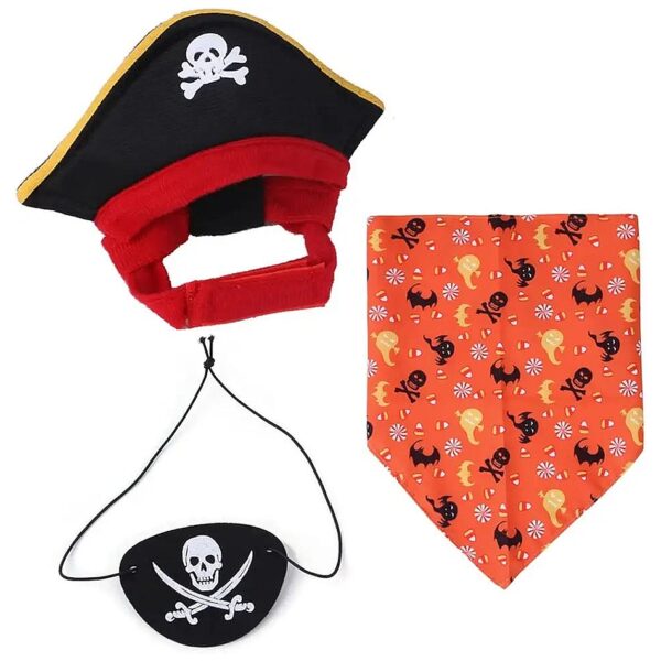 Orange Pirate Hat, Bandana, and Blindfold Pet Costume Set for Small Dogs