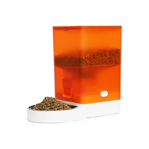 Orange US Manufactured Automatic Dog Cat Feeder with Battery and Plug-in Power