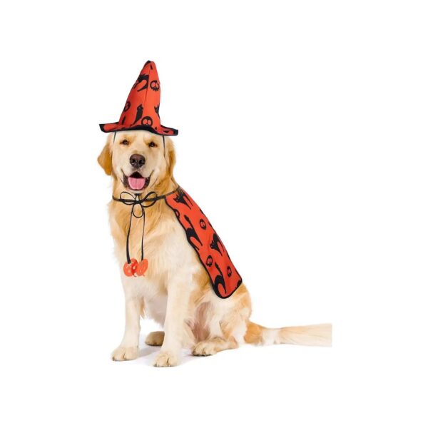 Orange and Black Halloween Pet Wizard Costume Cape with Witch Hat for Dogs and Cats