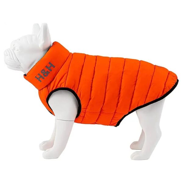 Orange and Navy Small Dog Winter Coat with Polyester Padding and Reversible Design