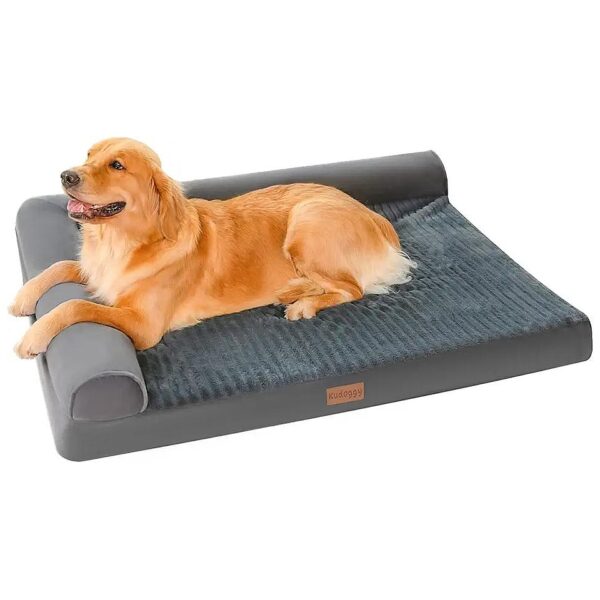 Orthopedic L-Shaped Dog Bed with Bolster and Removable Washable Cover for Senior Dogs