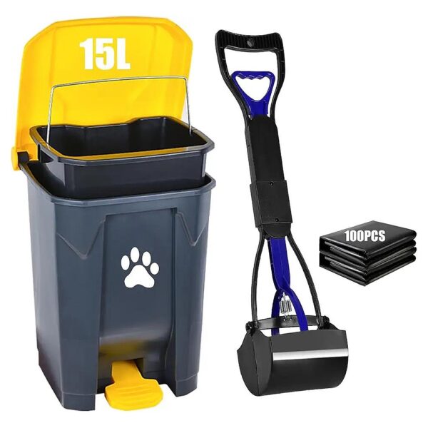 Outdoor Dog Poop Trash Can with Removable Inner Bin and Yellow Lid Pedal