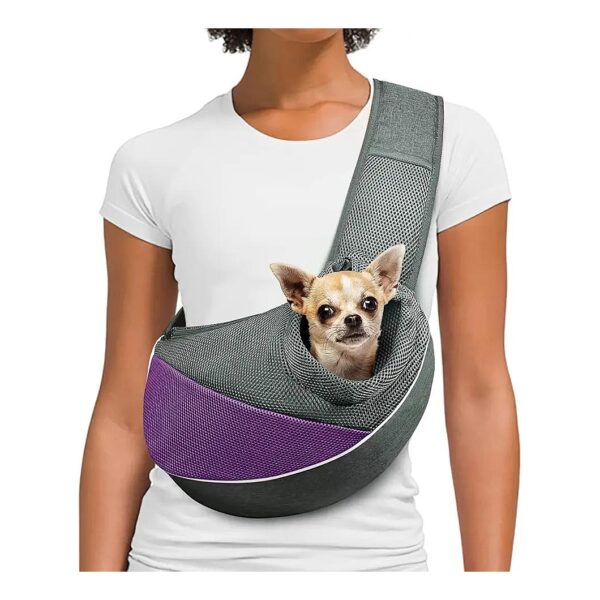 Outdoor Travel Essential Light Purple Grey Dog Cat Sling Carrier with Mesh Pocket