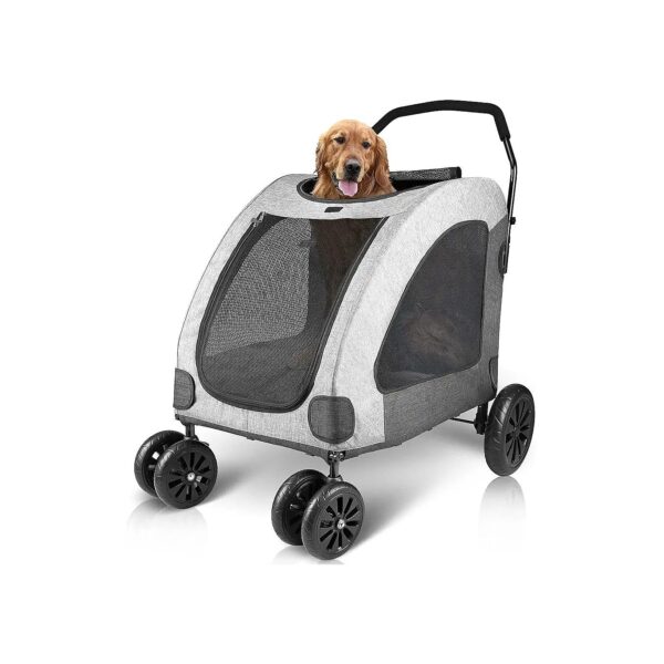 Oxford Cloth and Iron Frame Dog Stroller with Rear Storage Bag and Detachable Wheels