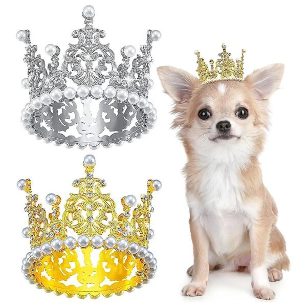 PET SHOW Medium Dog Crown Headbands with Rhinestone and Faux Pearl Beads