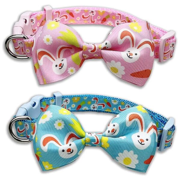 Pack of 2 Easter Themed Dog Collars with Removable Bow Tie for Small to Large Pets