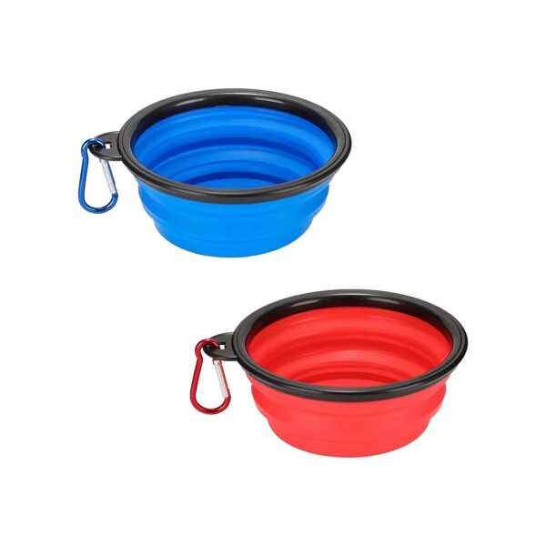 Pack of 2 Silicone Porta Pet Bowls with Carabiner Clip for Easy Storage